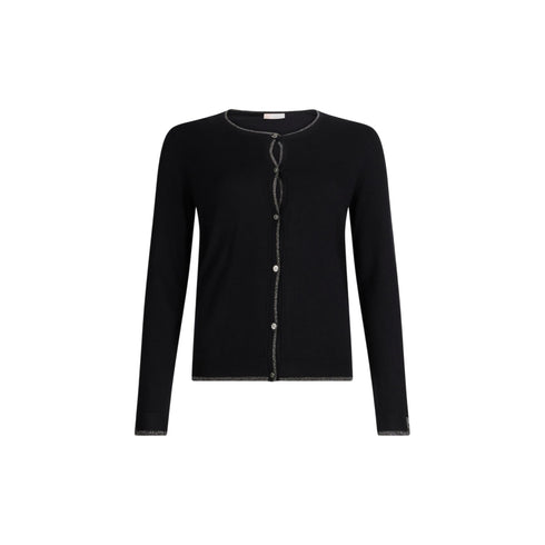 Cardigan Donna in misto viscosa a tinta unita, dettaglio in lurex sui bordi
